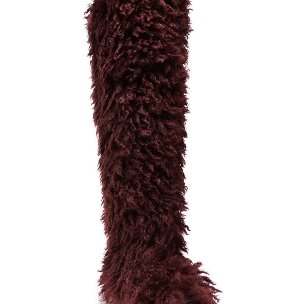 Faux Shearling Over-the-Knee Boot in Deep Burgundy